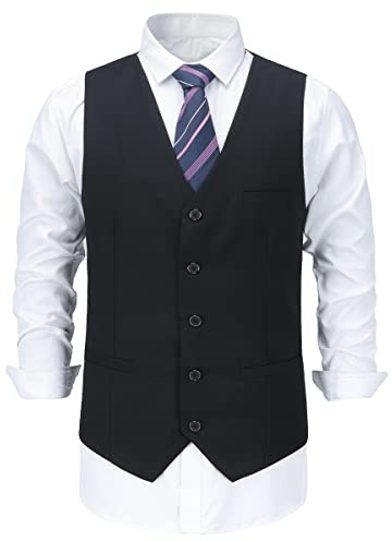 Allthemen Herrväst, V-ringad, enkelknäppt, gilet, slim fit, business, kostymväst, västerländsk, svart, XL