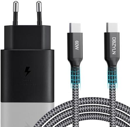 USB C Chargeur 25W Charge Rapide avec Câble pour Samsung Galaxy S24,S23,S22,S21,S20,S10,Z Fold Flip 3/4/ 5,A13,A14,A23,A33,A34,A54,A53, Tab S8, Adaptateur Secteur Prise pour iPhone 15 Plus (Noir)