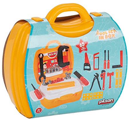 Pilsan Kinder Werkzeugkoffer 03367, Kinderwerkzeug-Set 65-teilig, Zange, Säge, Farbe:gelb