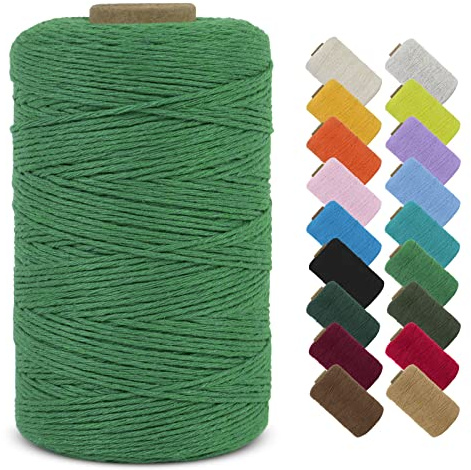 LEREATI Makramee Garn 1mm x 390m Baumwollgarn Geflochten Baumwollschnur Natürliche Baumwolle Garn, Bunt Macrame Cord 1mm für DIY Stricken Wandbehang Vorhang Hängepflanze Handtasche (Grün)