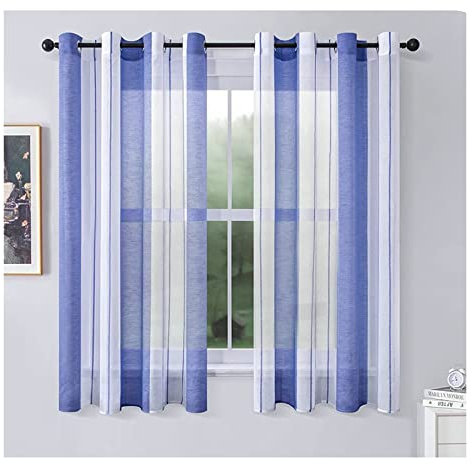 KnBoB Gardinen Transparent Vorhänge, Polyester Königsblau Streifen Gardinen mit Ösen Voile Gardinen 137 x 229 cm