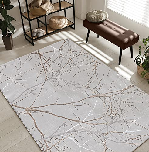 the carpet Mila Teppich – moderner Kurzflor Wohnzimmerteppich mit 3D Hoch-Tief-Effekt, Glanzeffekt & weicher Oberfläche, Fußbodenheizung geeignet, Blitz Effekt, Grau, 80 x 150 cm