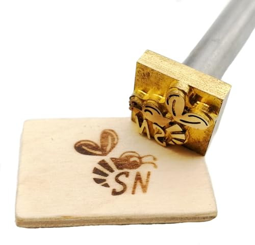 Dein Brandstempel extern beheizter Initialen im Motiv Biene für Holz, Leder, Pappe - personalisiertes Brandeisen für Imker, individueller Brennstempel für Bienenbeuten in 60 x 60 mm