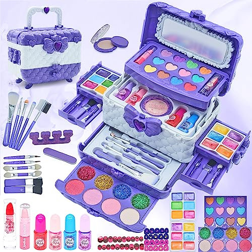 Kinderschminke Set Mädchen Spielzeug Geschenke - Kinder Waschbar Schminkkoffer, Schminke Kinder Make Up Set Spiele, Toys for Girls Weihnachts Geburtstags Geschenke für Mädchen 4 5 6 7 8 9 10 11 Jahre