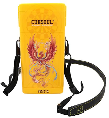 CUESOUL ANTIE Hard Dart Case, Hält 6 Steeldarts/Soft Tip Darts und zusätzliches Zubehör, mit Vier mythologischen Symbolen, langlebig