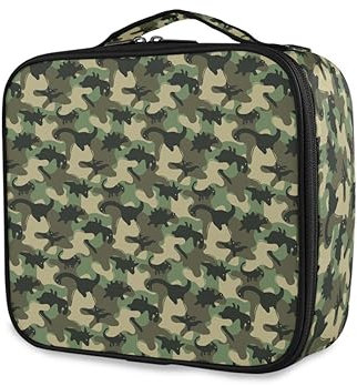 GAIREG Mandala Frau Gold Schwarz Make-up Fall für Frauen Tragbare Kosmetik Zug Fall mit Trennwänden Tragetasche, Grünes Dinosaurier-Camouflage-Muster