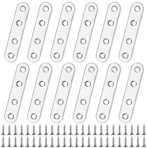 Soportes planos para placas de reparación, 12 soportes rectos de placa plana, soportes rectos planos de acero inoxidable, soporte de fijación de esquina recta para muebles de madera, con 48 tornillos
