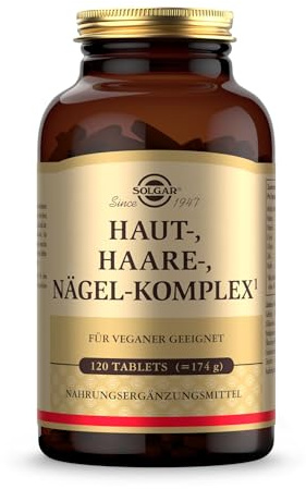SOLGAR® Haut-, Haare-, Nägel-Komplex | mit MSM, Rotalge, Vitamin C, Lysin, Prolin, Zink & Kupfer für Haare, Haut und Nägel | Einzigartige Formel mit patentiertem OptiMSM® | 120 Tabletten