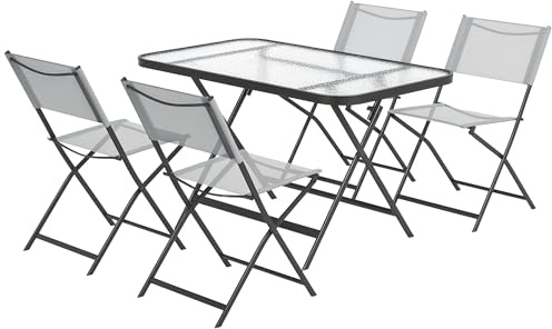 Outsunny Ensemble de Jardin 5 pièces pilables 4 chaises 1 Table Gris