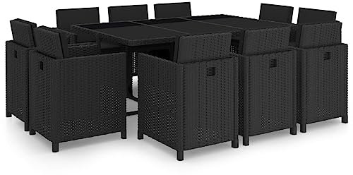 DYRJDJWIDHW europaletten,gartenmöbel Set,palettenkissen,11-TLG. Garten-Essgruppe mit Auflagen Poly Rattan SchwarzGeeignet für Garten, Swimmingpool, Wohnzimmer, Terrasse