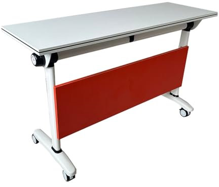 Snaweo Klappbarer Konferenztisch Mobiler, Schulungs Seminartisch, mit Schallwand, Ablageschicht und Feststellbaren Rädern, Holztischplatte, Metallrahmen (Color : Rosso, Size : 63x19.7x29.5)