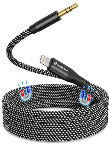 Magtame Aux Cord for iPhone, Magnetic Coiled Lightning to 3.5mm Audio Auxiliary Cable Compatible with iPhone 14 13 12 11 Pro Max Mini XR XS 8 for Car Home Stereo Speaker Headphone