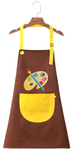 PLABBDPL Grembiule da Pittura Bambini Regolabile,1 Pezzi Grembiulino Impermeabile Scuola con 1 Tasche per Bambini 5-11 Anni,Grembiule Cucina da Gioco - Pittura, Cucina, Scuola, casa, marrone