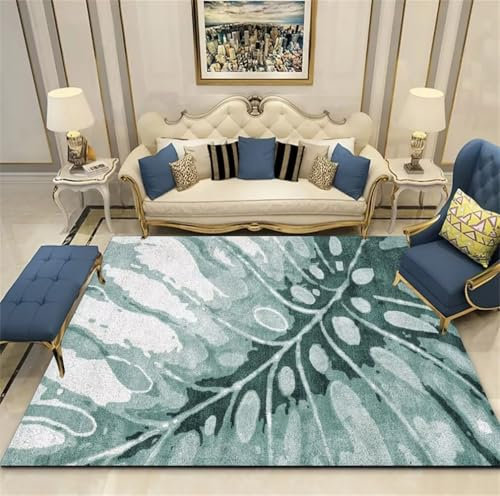 RUGMRZ Area Rugs 80x120CM Wohnzimmers Teppichs Teppich Nach Mass Grün Waschbarer Wohnzimmerteppich mit großem Blattmuster