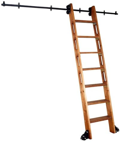 Rollbausatz für Bibliotheksleitern, Gleitschienen-Hardware-Bausatz, 3ft – 24ft, Gleitschienenbausatz für Holzleitern, Schrank, Rundrohr, Gleitbausatz aus Karbonstahl (ohne Leiter)(244cm Gleisbausatz)