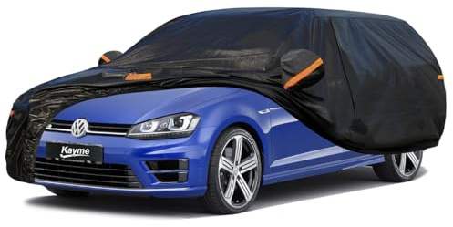 Kayme Kombi Autoplane Wasserdicht Atmungsaktiv für VW Golf Variant Alltrack (2007-2025), 7 Schichten Vollgarage Autoabdeckung für Regen Sonne Staub Schutz, Autoabdeckung mit Reflektierenden Streifen.
