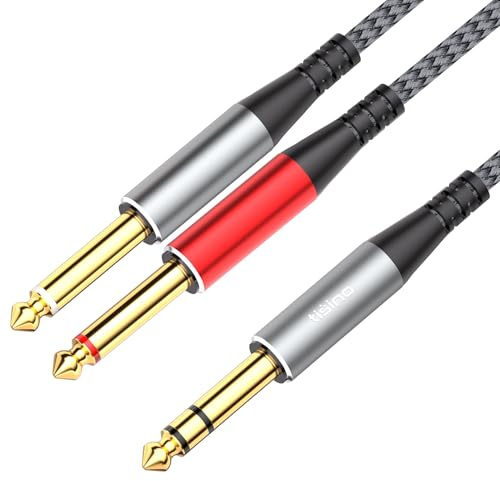 Tisino 6.35mm TRS Jack to Jack Stereo Y Splitter Insert Patch Cable, 2m | 1/4 TRS Stereo to Dual 1/4 TS Mono Insert Y-Splitter Cable for Mixer and Amp, Gold-Plated OFC Audio Breakout Lead - 2m