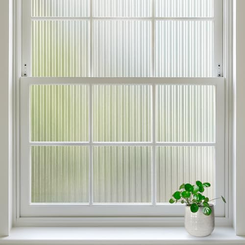 rabbitgoo Reeded Glass Window Film for Glass Windows, Decorative Removable Window Privacy Film, Privacy Sticker Static Cling Anti-UV Sun Blocking Coverings for Home Office Door, 90x200 cm