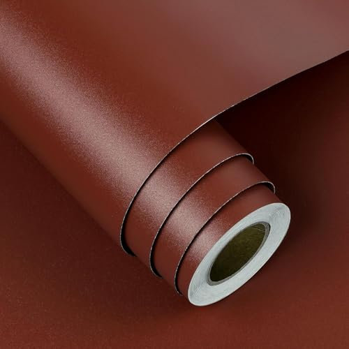 FunStick Papier Peint Rouge Vintage Papiers Peints Adhesif Mural Rouge Bordeaux Papier Peint Adhésif Chambre Imperméable Papiers Adhesif pour Meuble Cuisine Marron Vinyle Adhésif Meuble 40CMx2M