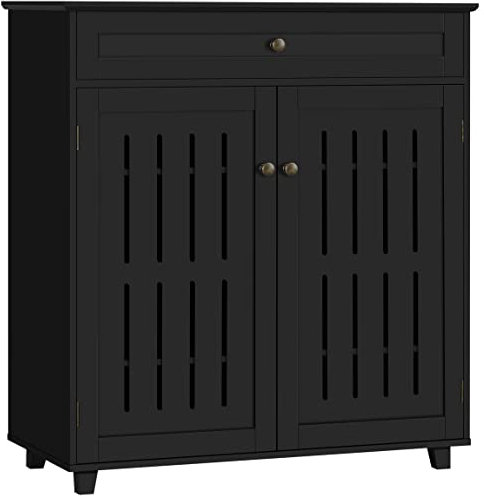 Yaheetech Schuschrank Schuhregal mit 1 Schublade und 2 Türen Schuhablage Verstellbare Einlegeböden Schuhkipper 4 Ablagefächer Holz Schuhkommode für High Heels/Stiefel, 78 × 37 × 85,5 cm Schwarz