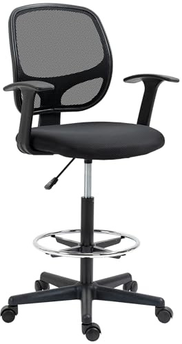 Vinsetto Sedia Ufficio ad Altezza Regolabile con Poggiapiedi, Sedia Ergonomica con Ruote Girevoli, Braccioli e Seduta Imbottita in Gommapiuma, 64x57x110-132cm, Nera