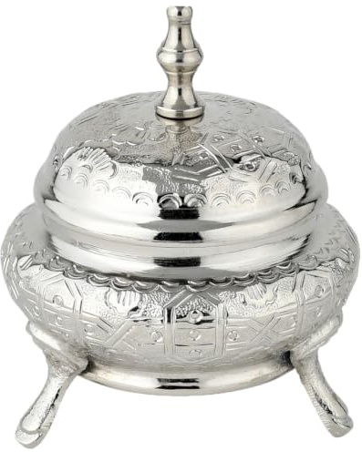 Orientalische Zuckerdose Nabila handgefertigt aus Messing Silber 13 cm