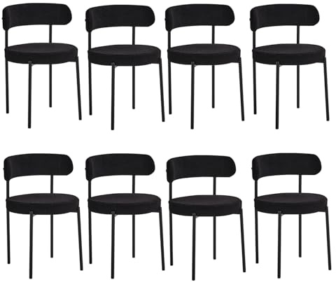 JZGORC 8er Set Esszimmerstuhl, Teddy-Samt-Polsterstuhl, Geeignet für Esszimmer, Wohnzimmer, Schlafzimmer, Konferenzraum – Schwarz
