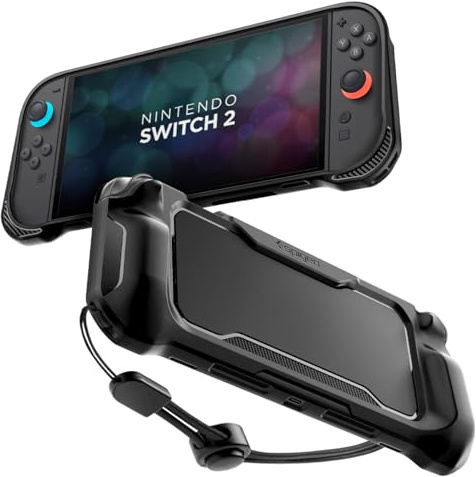 Spigen Rugged Armor Hülle Kompatibel mit Nintendo Switch 2 2025 Case mit Handschlaufe Zubehör - Matt Schwarz