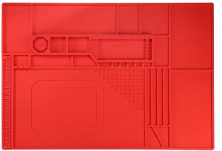 sourcing map Soldering Mat 21.7x15 Silicone Magnetic Soldering Repair Mat Heat Resistant Electronics Work Mat for BGA Soldering Gun Iron Workbench Cellphone Computer Electronics Repair, Red