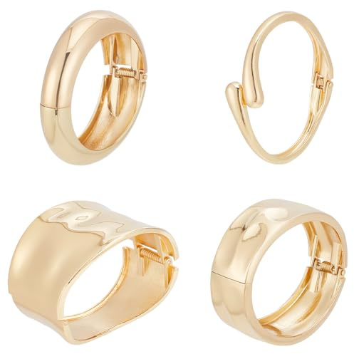 UNICRAFTALE 4 Stück 4 Stile Scharnier Armreifen Gold Klobiger Scharnier Armreif Manschettenarmreif Stapel Breite Dicke Kette Wickelarmreifen Metall Armreif Armband Für Frauen Geschenk