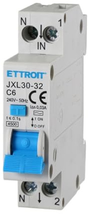 Interruttore magnetotermico differenziale salvavita, 1P+N, occupa 1 modulo DIN, 220V 230V, 6A C6, 30mA, 4,5KA 4500A, RCBO