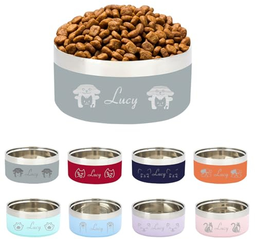 Bol pour Animaux Personnalisé, Coutume Gamelle Personnalisée pour Chien | Bol pour Animaux, Nom Gravé Laser, Acier Inoxydable, Chien Chat, Cadeaux pour Animaux de Compagnie, Peut Eau & Nourriture
