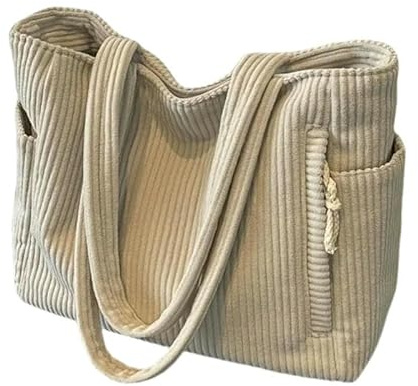 SMMZRF Freizeittasche Damen Cord Handtasche Große Kapazität Multi-Pocket Reißverschluss Casual Bag Schultertasche