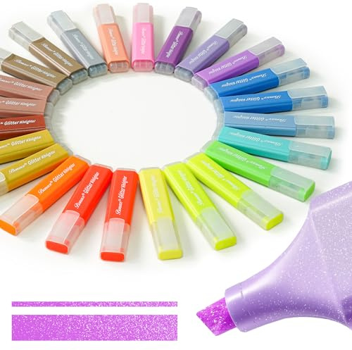 BONACE Silberne Glitter Textmarker - 24 Stück, metallische Farben | Schnell trocknend, auf Wasserbasis, Tagebuch, Planer, Notizen und Bastelarbeiten
