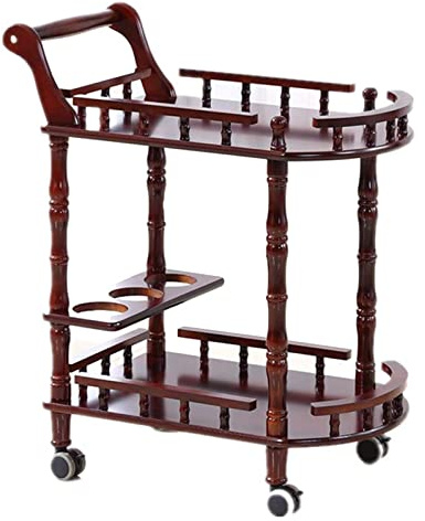 SRFTT Bar Serving Cart for Hotel Business Restaurant, Service Cart Bar Wine Storage Trolley Tea Trolley Wooden Dining Trolley with 4 Wine Racks Suitable for Commercial Use in Star Hotels