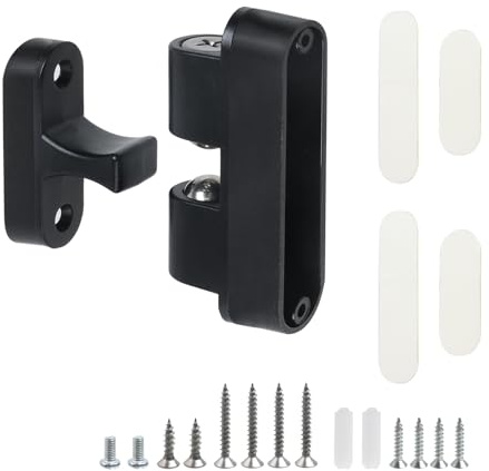 Tighall 2Pcs Black Adjustable Aluminum Alloy Buckle Door Knocker, Door Suction Kitchen Cabinet Door Accessories, Double Ball Tension Roller Catch Latch for Closet and Furniture Doors, 85mm Length