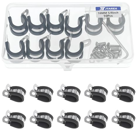 JTAREA 16MM Kabelklemme Gummi P Clips Schlauchschellen 5/8 Zoll Edelstahl Rohrschellen Kabelschellen Metallschelle P-Clips mit Schrauben
