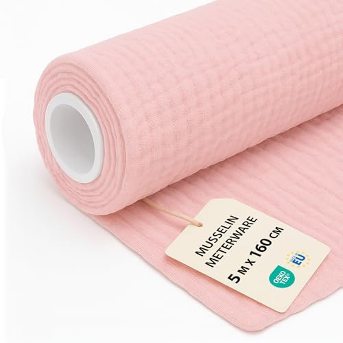 Tyg Metervara Muslin Bomull 5 M x 160 cm Lätt Sytyg – Mjukt Andningsaktivt för Filt Bordslöpare Sommarklänning Baby Accessoarer Luftigt Skönt med Oeko Tex Rosa