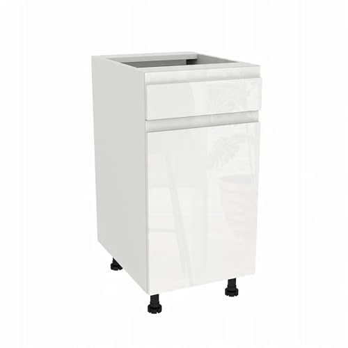 Laclar FREZO Küchen-Unterschrank mit Schubladen - Grifflos - Soft-Close - Hochglanz - Elegante & funktionale Lösung für Ihre Küche - 40x48,5x72 cm - Weiß, Front: Hochglanz Weiß grifflos