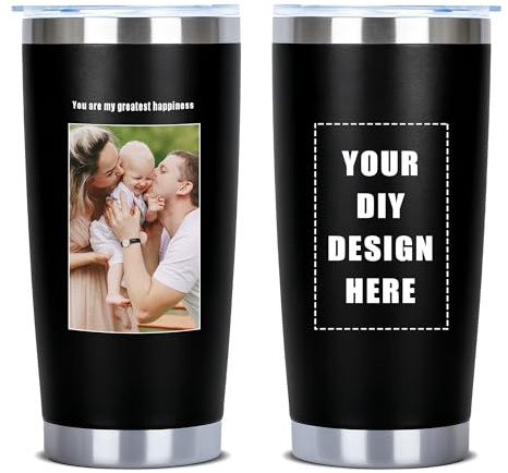 toyofmine Personalisierter individueller Kaffeebecher Edelstahl mit 20oz | Fassungsvermögen, doppelwandiger Isolierbecher mit buntem Text, Logo und Foto