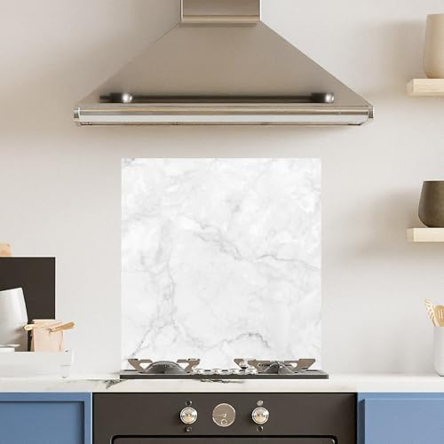 Premium 60 x 65cm Veiny White Marble 6mm Glass Toughened Kitchen Splashback