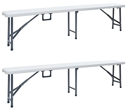Frdhee Gartenbank, Gartenmöbel Sitzbank, Campingbank, Klappbare Gartenbänke 2 STK. 180 cm HDPE Weiß, Bänke Esszimmer Für Terrassen, Balkon, Outdoor, Einfache Montage
