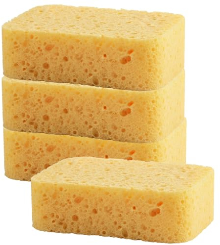 Monetais 4 st cellulosasvampar, extra tjocka och stora svampar, absorberande rengöringssvampar för disk, repfritt kök (gul, 14 x 8 x 3 x 3 cm)