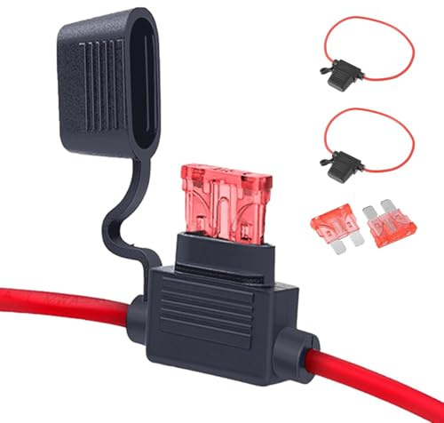 12V Inline Fuse Holder Blade Fuse – 2 Pack 10A Waterproof Automotive Fuse Holder Kit 16 AWG Wiring Harness for Car, Truck, Motorcycle, Boat Easy Install Circuit Protection for DIY Electrical Projects