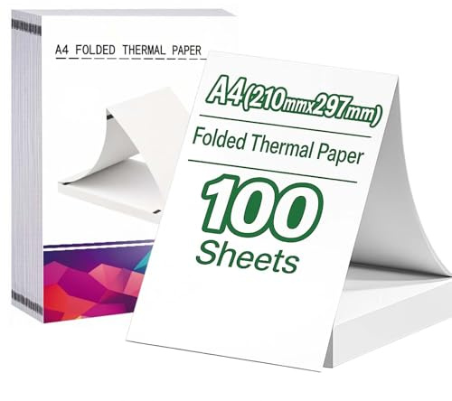Papel Termico Impresora A4, Papel Impresora Termica, Papel Térmico A4 plegable, Sin BPA, Secado Rápido, Compatible con la Mayoría de Impresoras Térmicas, para para Webs, Documentos y Fotos (100)