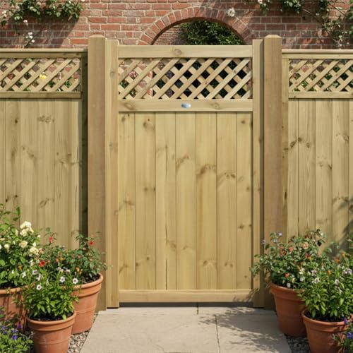Urban Wooden Garden Gate, 5ft x 3ft Side Gate with Diamond Lattice Insert