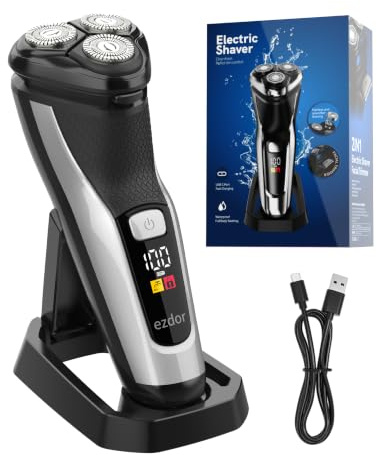 Electric Shaver for Men, 3D Rotary Shaver with Floating Heads, Waterproof Wet & Dry Men's Electric Razor, Cordless Rechargeable Face Shaver with Charging Stand, Pop-Up Trimmer for Beard Grooming