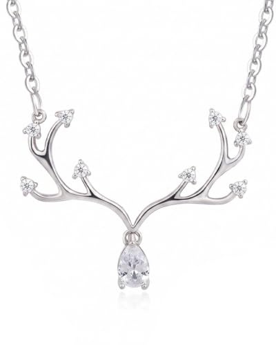 KACZUS Trachtenkette Damen Hirsch Geweih Silber Dirndl Kette Oktoberfest Schmuck Halskette Trachtenschmuck verstellbar