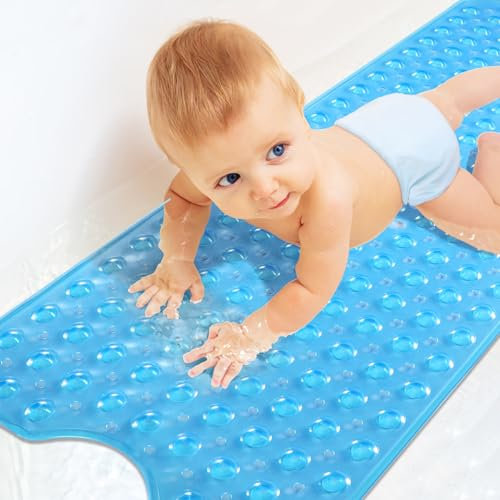 Yimobra Non Slip Bath Mat for Tub 40x16, Extra Long Bath Tub Mat,Clear Blue