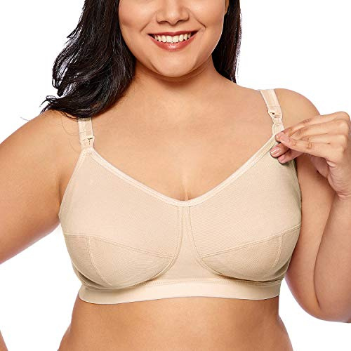 Gratlin Femme Soutien-Gorge d'allaitement Grande Taille en Coton sans Armature Beige 120F